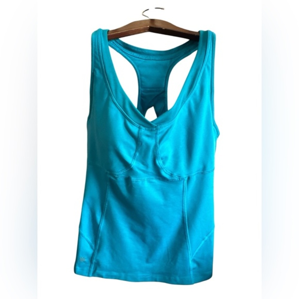 Athleta Bright Blue Racerback Built in Bra Athletic Sporty Tank Top with Mesh